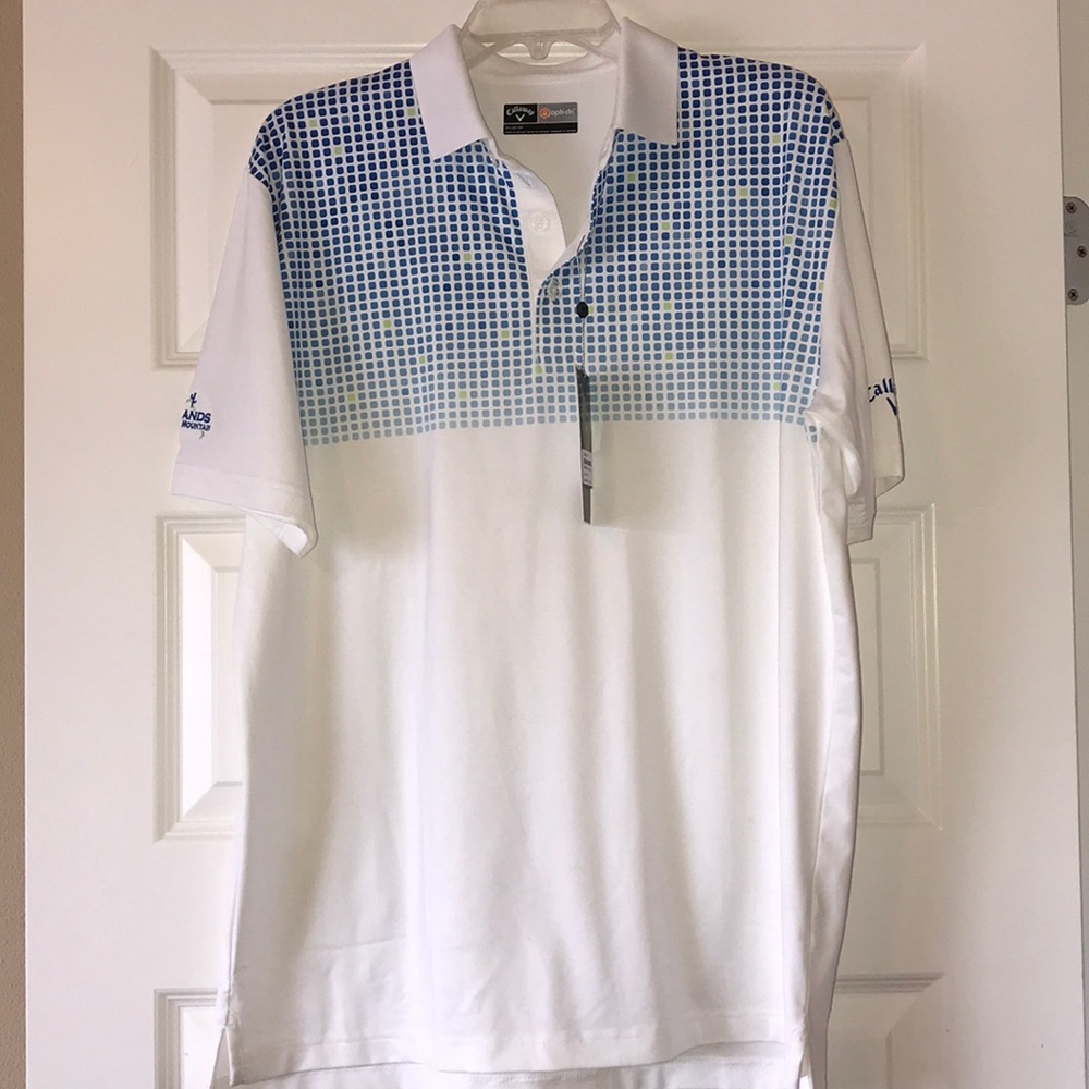 Blue and white Callaway men’s golf shirt
